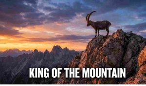goat on a mountain in front of a sunset with the text "King of the mountain." memes can help reach top google search results