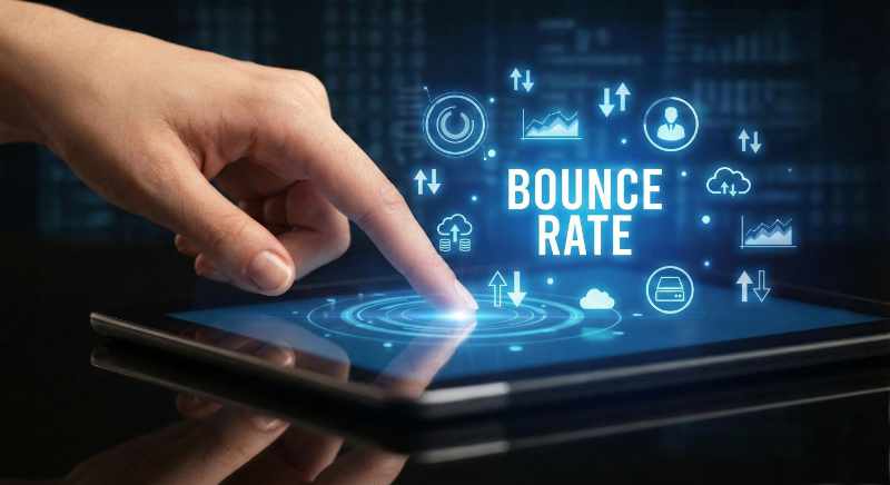 Bounce Rate with a hologram businessman concept.