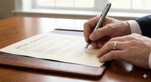 Man signing a website contract.