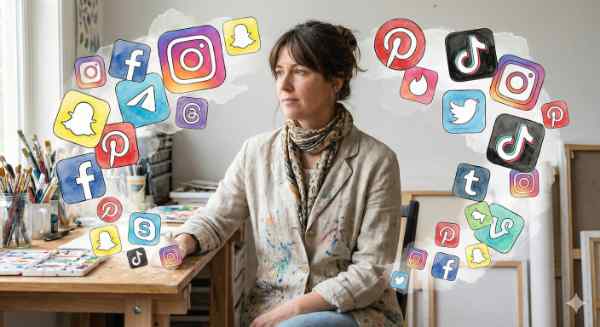Woman thoughtfully considering social media and Google Business Profile posts.