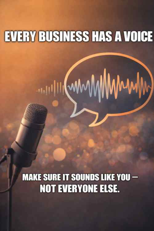 A microphone saying "Every business has a voice. Make sure it sounds like you - not everyone else."